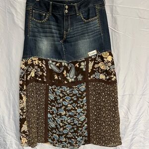 Karma Blue and Brown Floral Patchwork Skirt